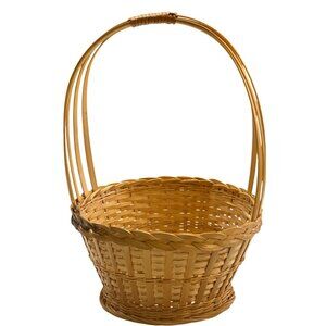 Woven Natural Bamboo Basket With Tall Handle Handmade Picnic Easter Storage
